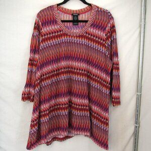 Premise Women's Long Tunic Top Scoop Neck Orange/Red/Purple 3/4 Sleeve Size XXL